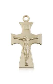 Large Wide Solid 14k Gold Celtic Crucifix Irish Pendant  