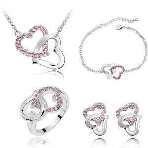  Pink Crystal Set Jewelry Earrings, Necklace, Bracelet 