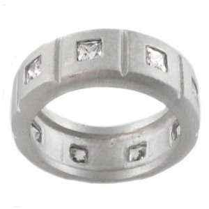 Sterling Silver Square Cut CZ Ring with Matte Finish, Size 