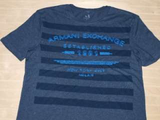 Armani Exchange Stripe Stitched T shirt Indigo NWT  