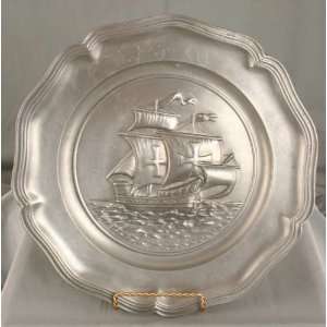   Belgian Decorative Pewter Plate Boat Ship Sailing 