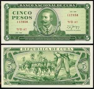 CUBA 5 PESOS 1987 P103c UNCIRCULATED  