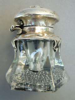 Antique Art Nouveau Inkwell Silver Plated & Glass  