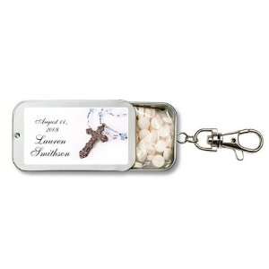 Wedding Favors Blue Bead Rosary Design Personalized Key Chain Mint Tin 