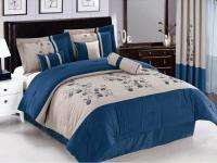   Blue Off White Gray Vine Bedding Comforter set  Full Queen King Curts