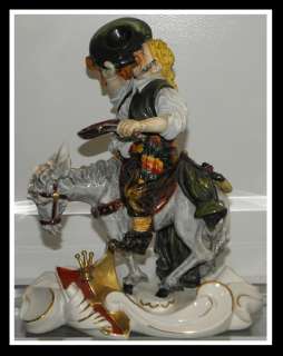   Signed Capodimonte Porcelain Figure Sancho Panza on a Donkey  
