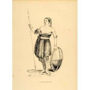  1843 Engraving Costume Warrior Savu Islands Indonesia 