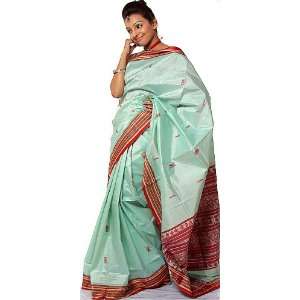  Celadon Green Hand woven Garad Sari from Bengal   Pure 