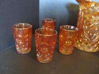 Imperial Daisy Marigold CARNIVAL GLASS DRINKING SET Pitcher 8 Glasses 
