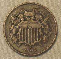 1864 Two Cent Piece Old US Civil War Coin N4 114  
