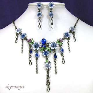 Enamel Rhinestone Crystal Dangler Necklace Set NS1093N  
