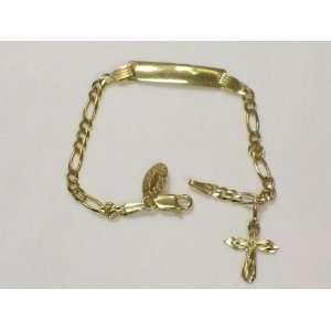   Babys 14k Gold Figaro ID Bracelet with Crucifix 