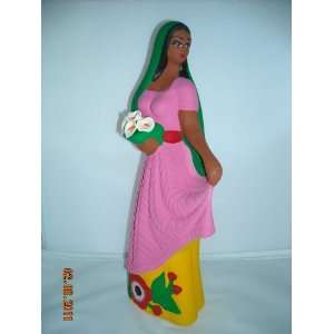  Mexican Lady Holding Calla Lilies Pottery Statue New 