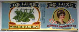 DE LUXE Beans Old Can Label George Daugherty Co. RARE  