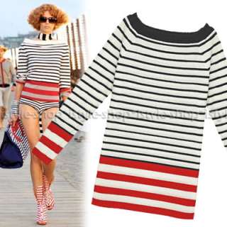 Runway COCO Marine Stripe Long Knit Pullover Sweater  