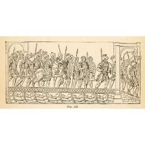 1876 Wood Engraving Bridge Boats Column Antoninus Roman Soldiers Hasta 