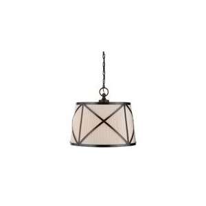 Chart House Grosvenor Large Single Pendant in Bronze with Linen Shade 