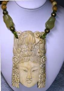 XL Elaborate Chinese EMPRESS CARVED OX BONE Necklace  
