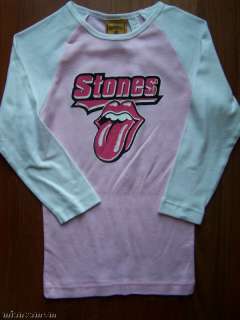 NEW ROLLING STONES BASEBALL STYLE T TEE SHIRT TOP PINK RETRO ROCK 