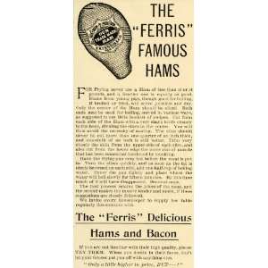  1892 Ad Ferris Hams Bacon Pan Frying Preparation Recipe 