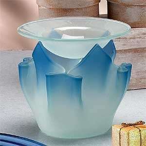   Tulip Blue Design Glass Base Oil Burner 5in High