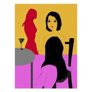  A Young Woman In Black Dress Drinking Cocktail Giclee 