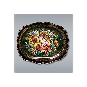  Zhostovo Tray   Bouquet (Green Background, Rectangle 