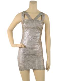Silver Grey Designer Prom Party Cocktail Bodycon Bandage Dress XXS XS 