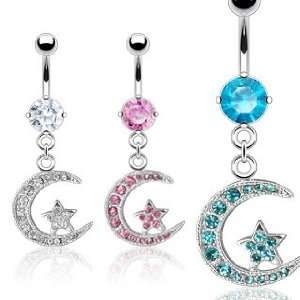   Gem Moon and Star   14G   3/8 Bar Length   Sold Individually Jewelry