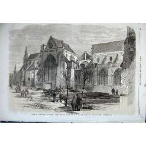  1861 View Chichester Cathedral Fall Spire Ruins Church 