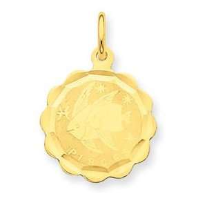  14k Yellow Gold Satin Polished Engraveable Pisces Jewelry