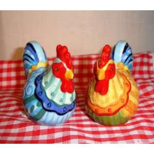 Set of 2 Rooster Salt and Pepper Shakers Ceramic Blue  