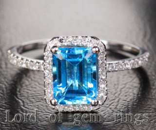   Cut Blue Topaz .21ct Diamond 14K White Gold Halo Engagement Ring