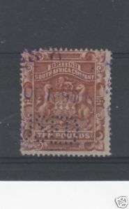 Rhodesia 1892 93 £10 perfin GU  