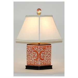  Diamond Shaped Coral & Cream Porcelain Accent Table Lamp 