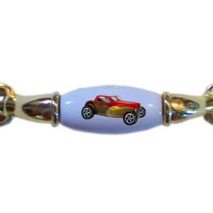  Yellow & Red Roadster Hot Rod Car BRASS DRAWER Pull Handle 