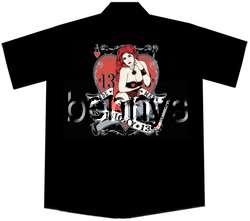 NEW Redhead Pinup Girl Work Shirt, Lucky 13, M  