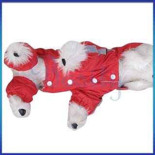 Pet Dog Raincoat Rain Slicker Hoodie Coat Clothes Red M  
