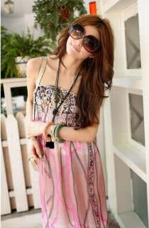 wholesale Fashion Floral Long Chiffon Dress Pink