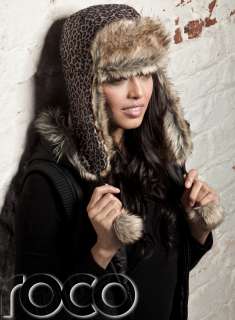   Ladies Brown Leopard Print Trapper Hat Girls Russian Winter Hat  