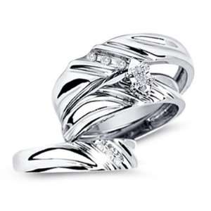 Diamond Engagement Rings Set Wedding Bands White Gold Men Ladies .17ct 