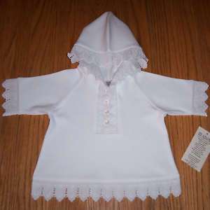 Hooded Baby Shirt Soft Cotton Eyelet Lace Pearl Buttons  