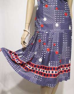 Vintage 60s EDITH FLAGG Blue DROP WAIST Pleat Mod OP ART Dress Set S 