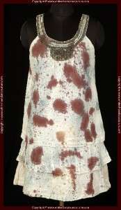 NEW White Chocolate Printed Embellished Cotton Dress Medium M 6  