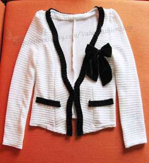Womens Elegant Flounce Puff Sleeve Blazer Short Coat Knitted Cardigan 