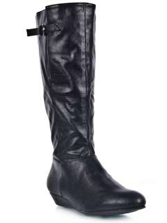NEW QUPID Women Trendy Casual Buckle Wedge Mid Calf Riding Boot sz 