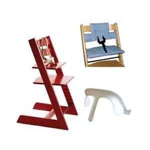 Stokke Tripp Trapp High Chair, Cushion, and Baby Rail   Red with Blue 