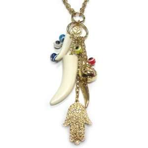   Necklace with Hamsa, Buddha, Evil Eye, and Elephant Tusk Jewelry