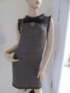 Lanvin Hiver 2011 Bronze/Black Sleeveless Knit Dress W/Bow + Jewel 