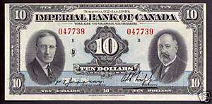 THE IMPERIAL BANK OF CANADA $10.00 1939 AU/UNC  